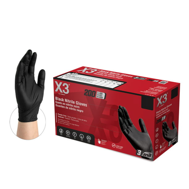 X-Large 200 Pcs Nitrile Gloves 3.5 Mil Powder-Free Black Industrial Grade Size